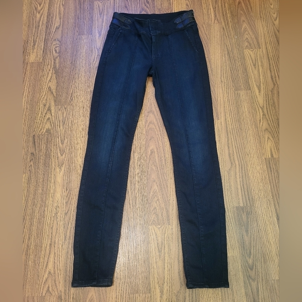 7 For All Mankind Women’s Size 25 Dark Jeans with Faux Leather Straps USA A1